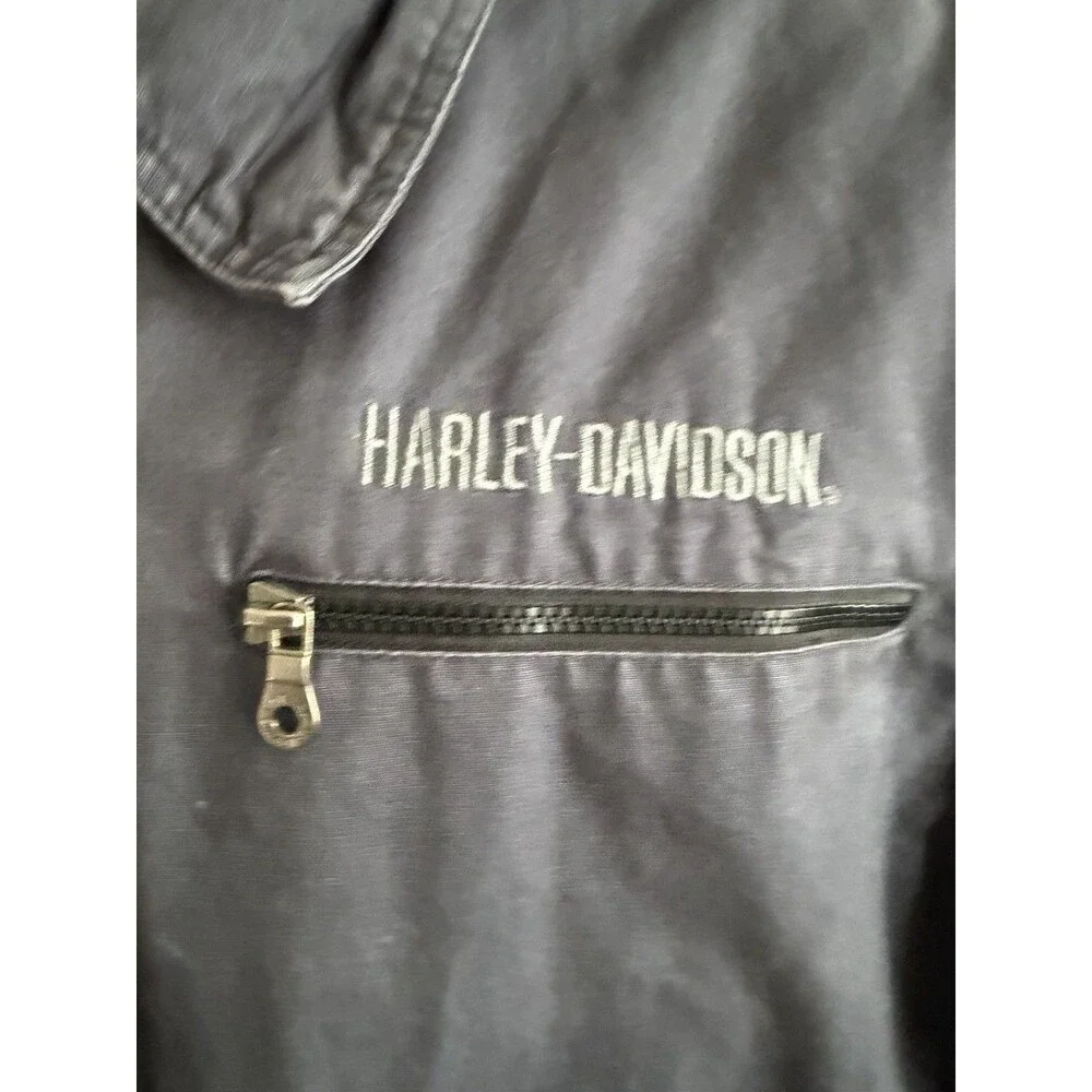Harley Davidson Bomber Jacket Mens L Skull Wings Embroidered Gray Motorcycle Y2K